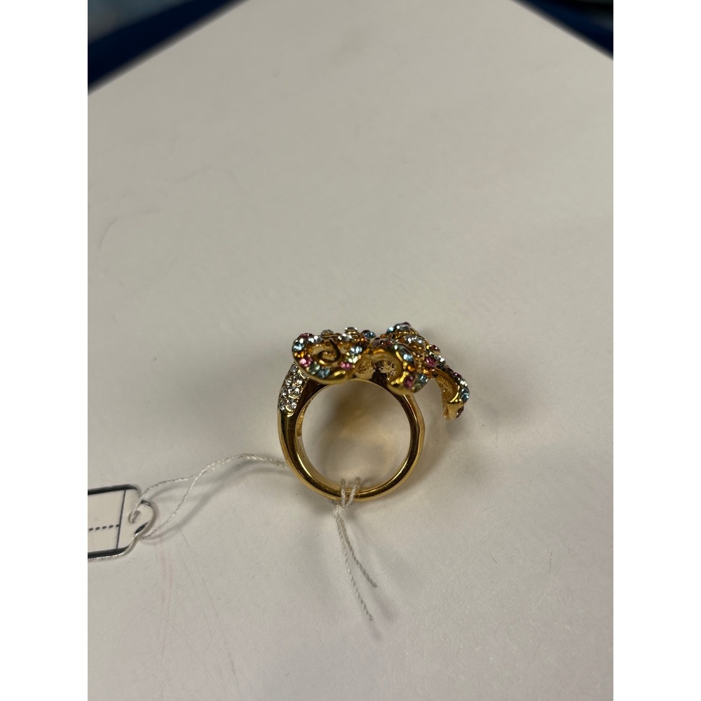 Gold Tone Multi Color‎ Rhinestone Filigree Butterfly Statement Cocktail Ring - Picture 7 of 9